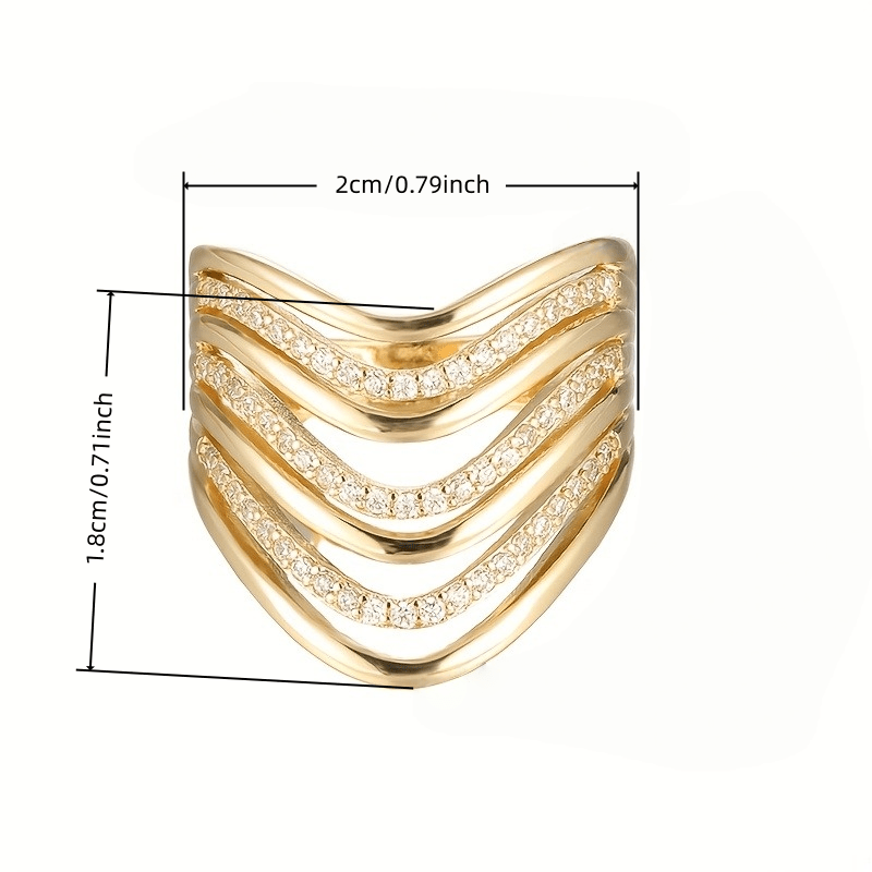 Women's Multi-Layer V-Shaped Synthetic Zirconia Wide Ring, Luxury